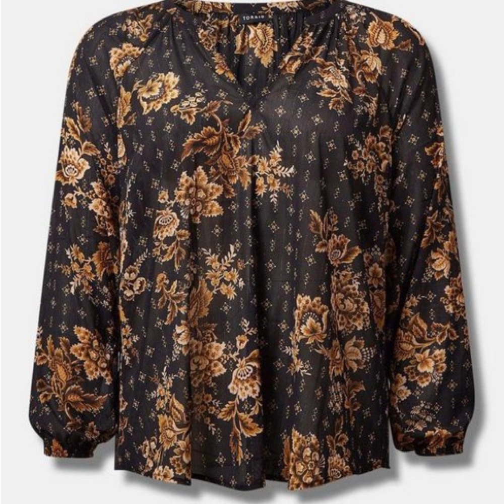 Torrid Floral Print Blouse in Black and Brown/Gold